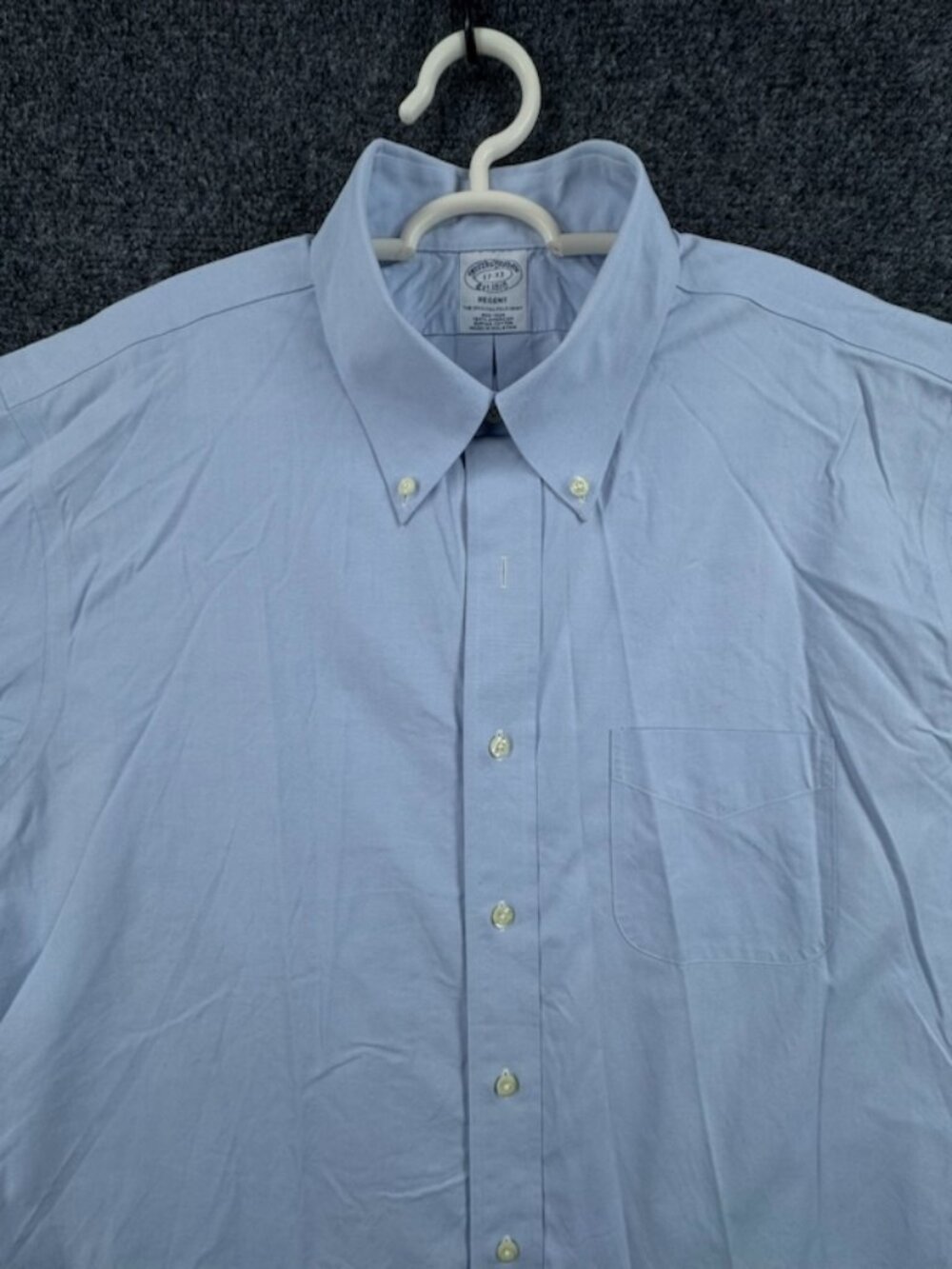 Brooks Brothers Button-Down Non-Iron Blue Supima Regent 17 33 Solid Mens Pocket